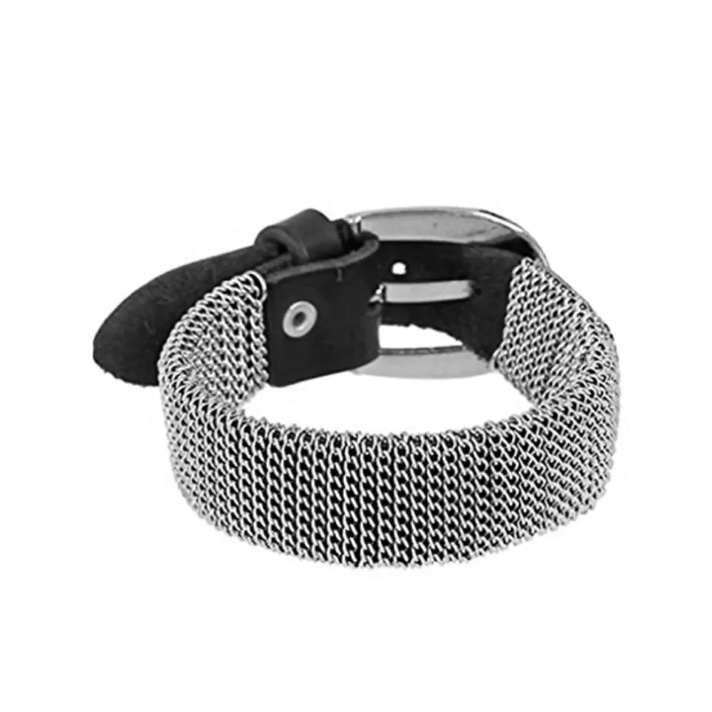 Chain Wrapped Leather Buckle Bracelet Adjustable Surgical Steel
